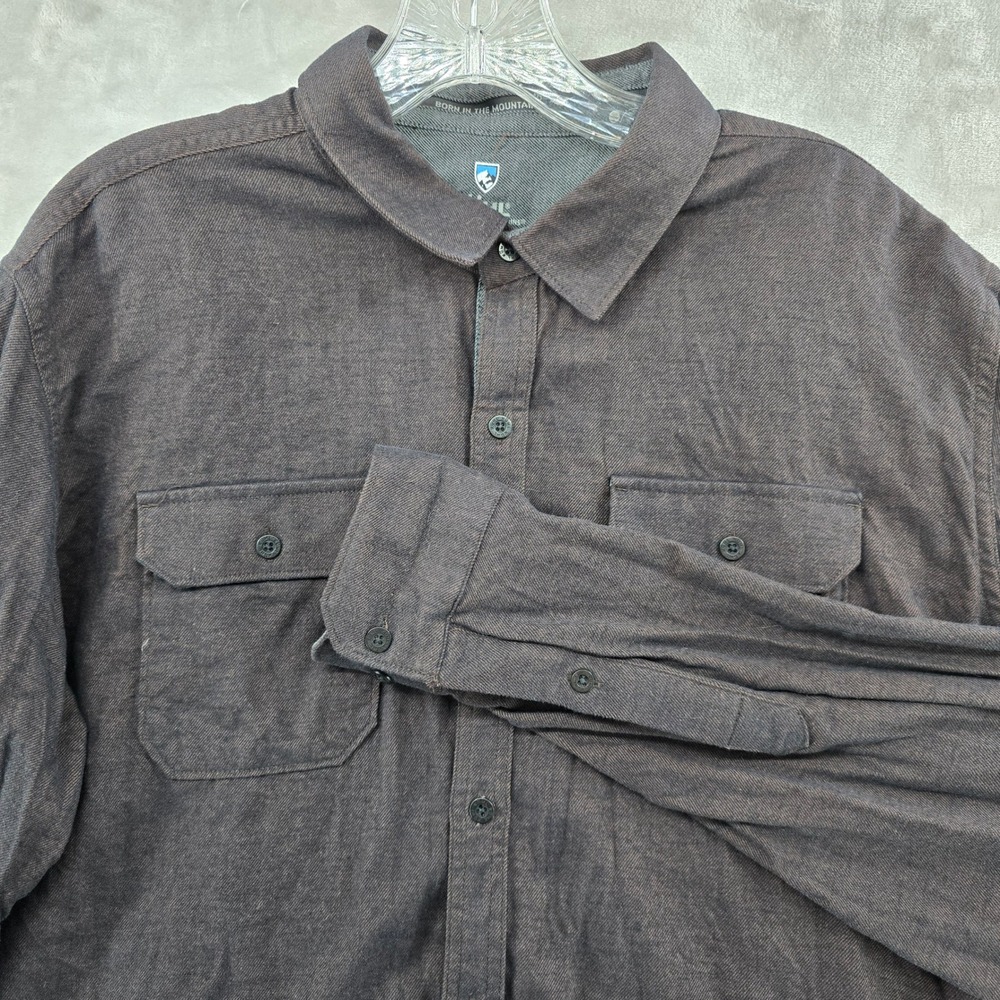 KUHL Flannel Shirt Mens Large Brown Cotton Tencel Long Sleeve Outdoor Utility